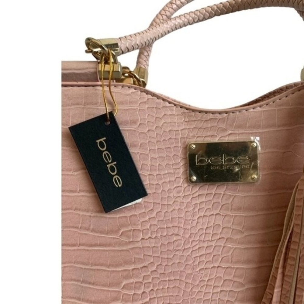 Bebe Natalie Dusty Pink Croco Faux Leather Satchel Tote Bag NWT - Picture 6 of 8